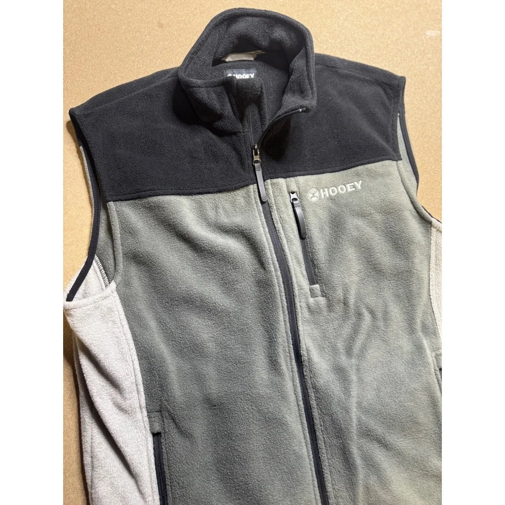 Hooey Mens Fleece Vest Full Zip Sleeveless Gray Black‎ Outdoors Casual